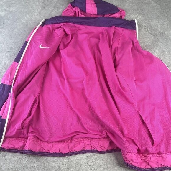Nike Windbreaker Jacket Womens L Pink Purple Stripe Hooded Reversible Mesh - Picture 10 of 15